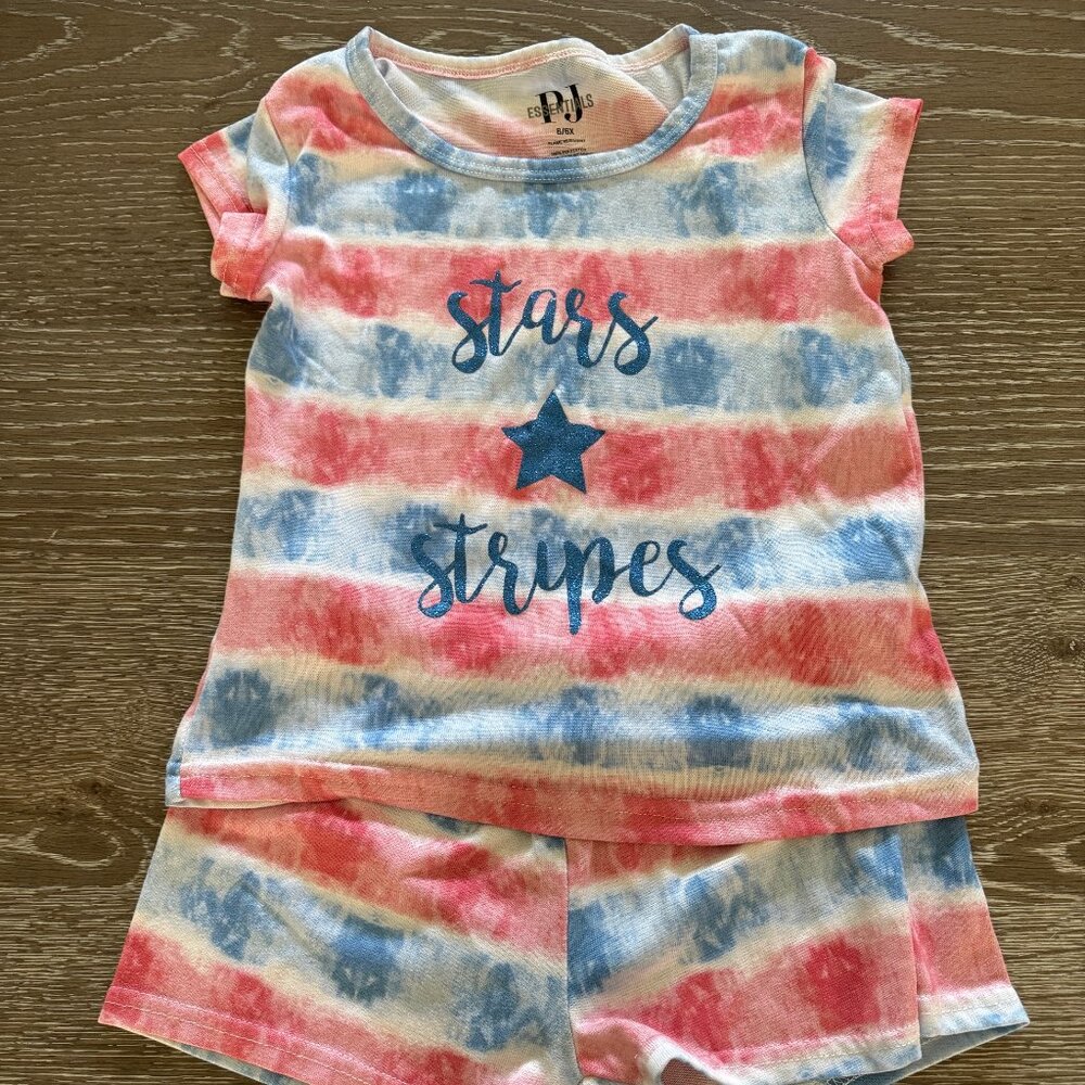 Girls PJ Essentials red/white/blue striped 2 piece pajamas set size 6/6/X stars